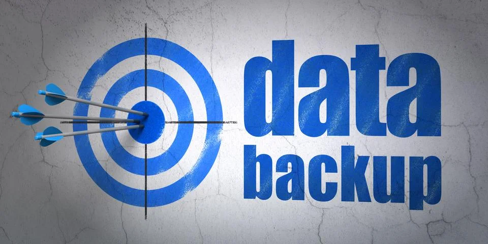 Data concept: target and Data Backup on wall background Stock Illustration