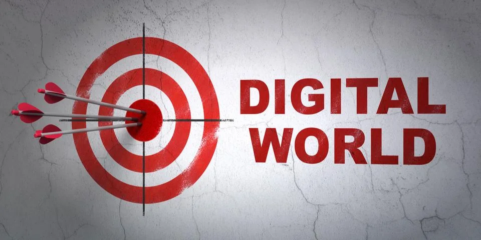 Data concept: target and Digital World on wall background Stock Illustration