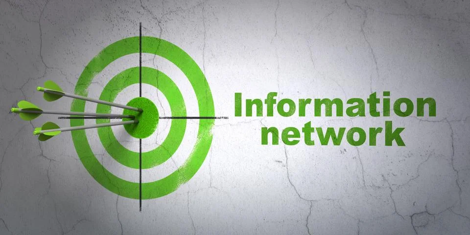 Data concept: target and Information Network on wall background Stock Illustration