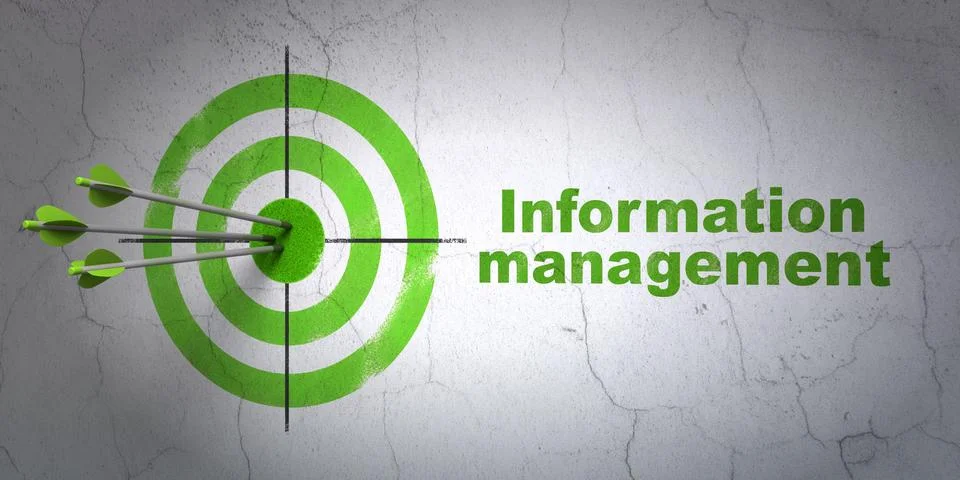 Data concept: target and Information Management on wall background Illustrazione stock