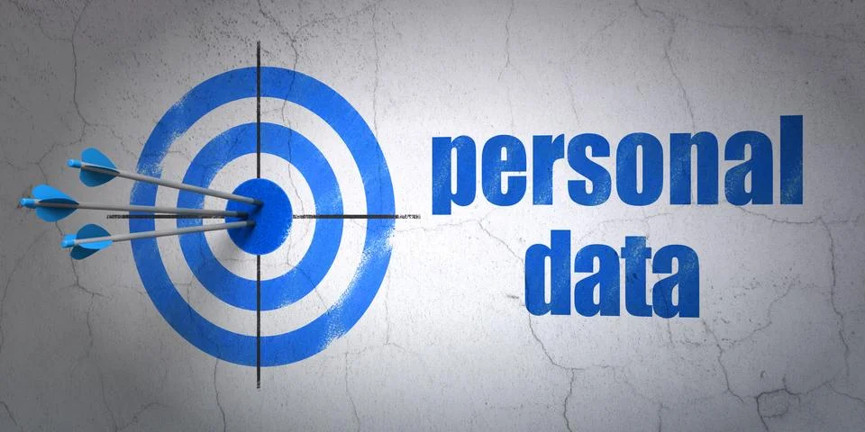 Data concept: target and Personal Data on wall background Stock Illustration
