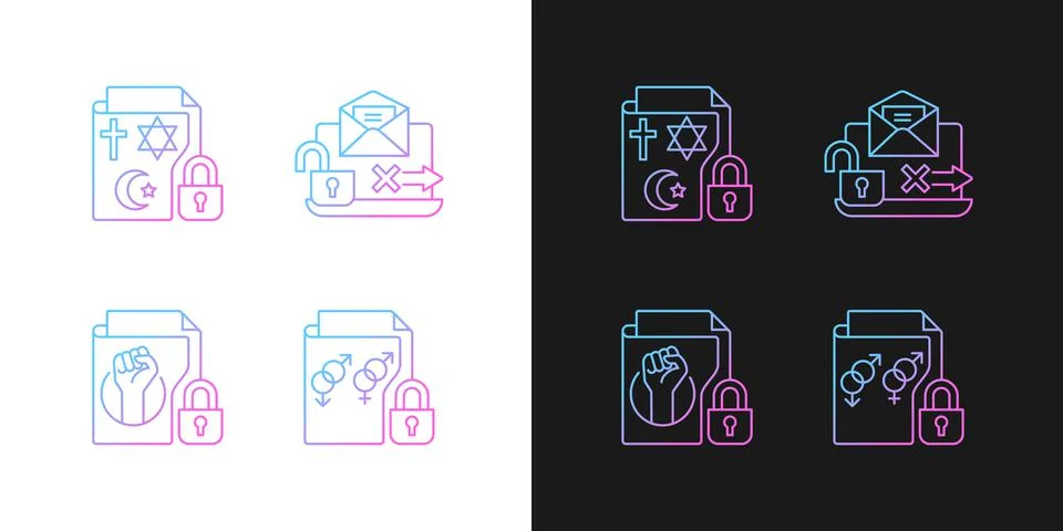 Data confidentiality gradient icons set for dark and light mode Stock Illustration