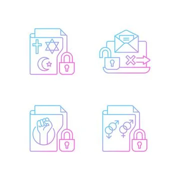 Data confidentiality gradient linear vector icons set Stock Illustration