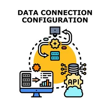 Data connection configuration setting up system structure process Stock Illustration