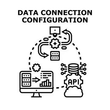 Data connection configuration setting up system structure process Stock Illustration