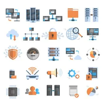 Data Connection Icons Set Cloud Computer Protection Database Synchronize Stock Illustration