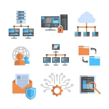 Data Connection Icons Set Cloud Computer Protection Hosting Server Database Stock Illustration