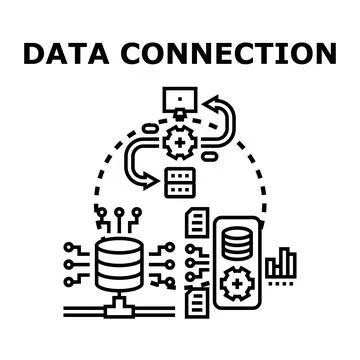 Data connection processing and storing digital information Illustrazione stock