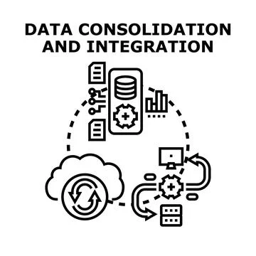 Data consolidation and integration process vector illustration 库存插图