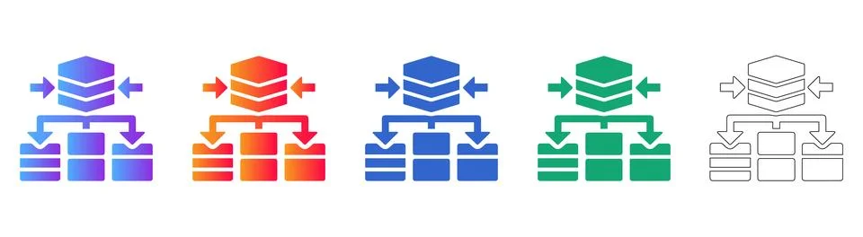 Data Consolidation and Processing Icons Stock Illustration