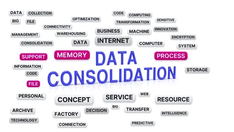 Data consolidation animated word cloud, 3d flip animation, seamless loop Stock Footage 347578350