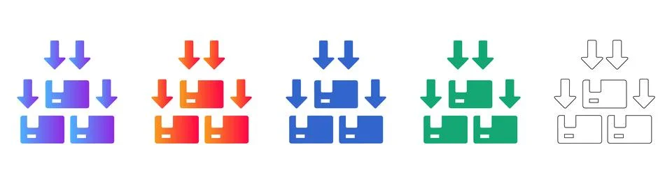 Data Consolidation Icons with Arrows in Five Styles Stock Illustration