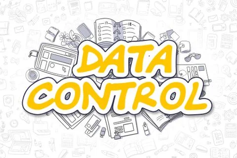 Data Control - Doodle Yellow Word. Business Concept 스톡 일러스트