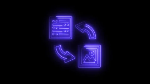 Data conversion and transfer with neon style arrows on black background Stock Footage 308605944
