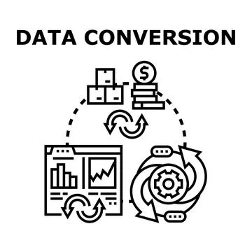 Data conversion process illustrating the transformation of information, input Stock Illustration