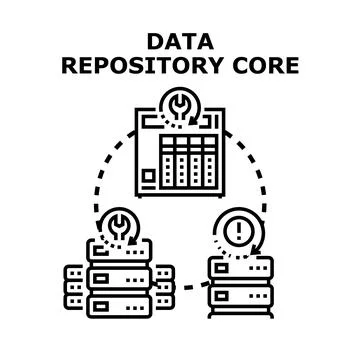 Data core system managing information and server issues Illustrazione stock