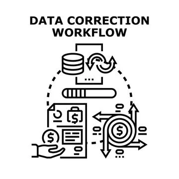 Data correction workflow for financial information management Stock Illustration