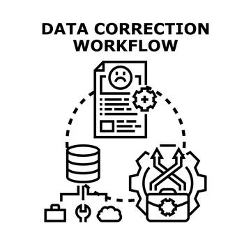 Data correction workflow fixing errors and updating information Illustrazione stock