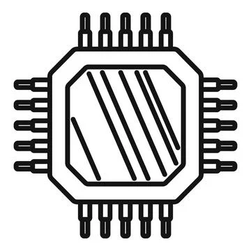 Data cpu icon outline . Digital computer Illustrazione stock