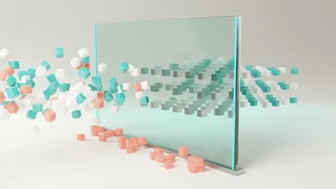 Data cubes passing through a glass filter, firewall concept 3D render 写真素材