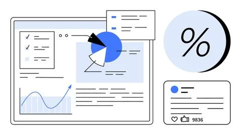 Data Dashboard with Analytics, Pie Chart, and Social Media Interaction Metric イラスト素材