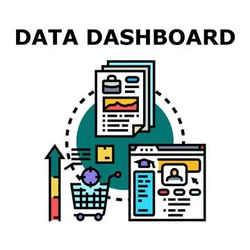 Data dashboard analyzing business information and online sales Stock Illustration