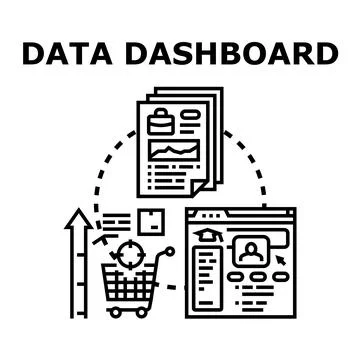 Data dashboard analyzing business information and online sales Stock Illustration