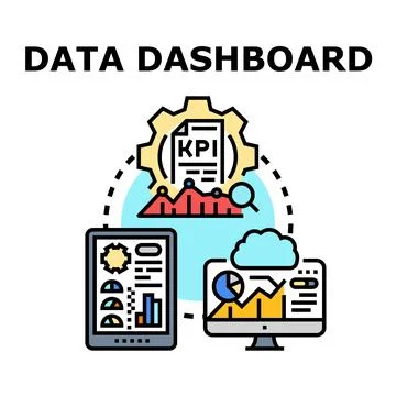 Data dashboard analyzing business process key performance indicators イラスト素材