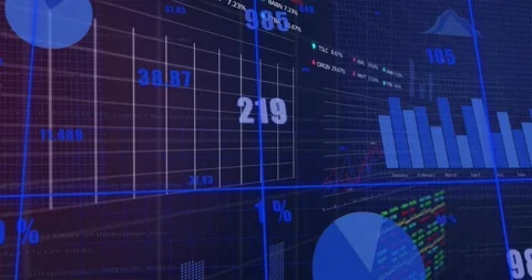 Data dashboard animating as camera panning, charts updating, numbers changing, Stock Footage 333833311