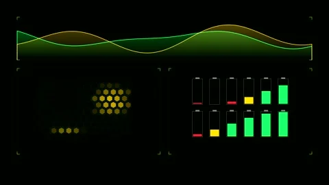 Data dashboard animation with glowing graphs and battery status Stock Footage 346470339