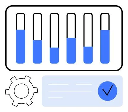Data Dashboard with Bar Chart and Settings Icon for Performance Analysis 스톡 일러스트