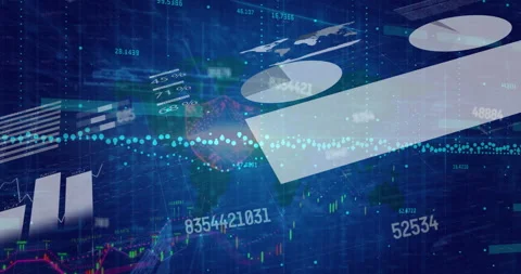 Data dashboard being visualized in animated illustration, showing pie slices and Stock Footage 309036348