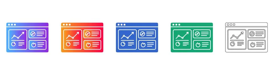 Data Dashboard Browser Icons Analytics, Reporting &amp; Business Metrics 스톡 일러스트
