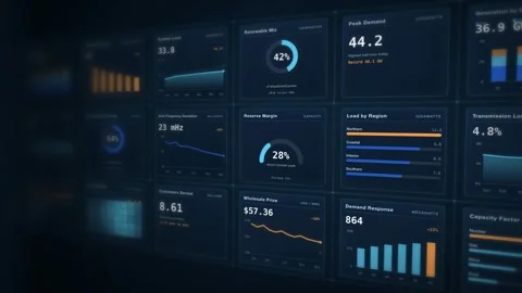Data Dashboard HUD Interface Animation Seamless Grid Load Visualization Stock Footage 342477856