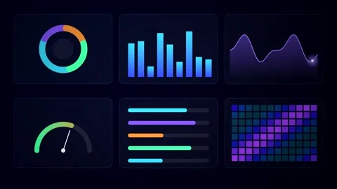 Data Dashboard Infographic with Drifting Metric Charts in Loop Stock Footage 348301740