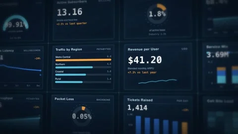 Data Dashboard Interface Network Operations HUD Traffic Metrics Visualization Stock Footage 342477962