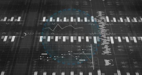 Data dashboard receiving data evolving from single bar chart into stacked blue Stock Footage 321377655