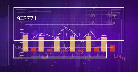 Data dashboard receiving live feed, updating bars, trendline and totals for tech Stock Footage 330396752