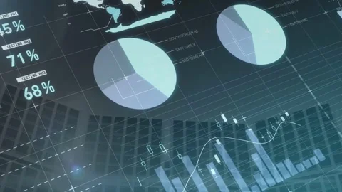 Data dashboard receiving live feed and updating finance charts for analysis with Stock Footage 333903154