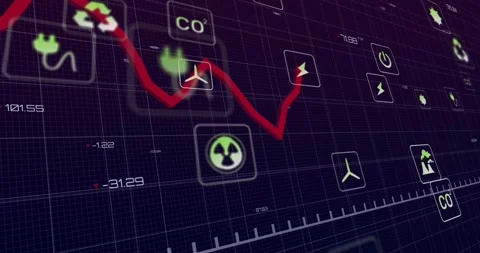 Data dashboard showing red line entering peaking falling while camera panning to Stock Footage 330546977