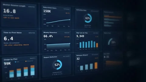 Data Dashboard User Interface Visualization Analytics Statistics Display Modern Stock Footage 342478000