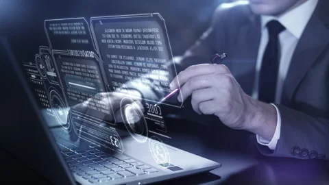 Data decoding on a laptop using a virtual panel. Video stock 244728185