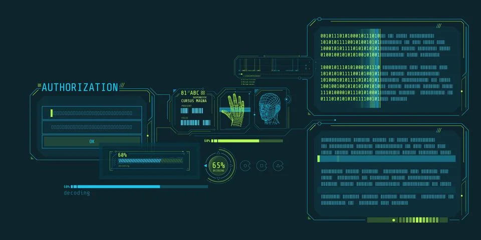 Data decoding program interface with authorization window. Stock Illustration
