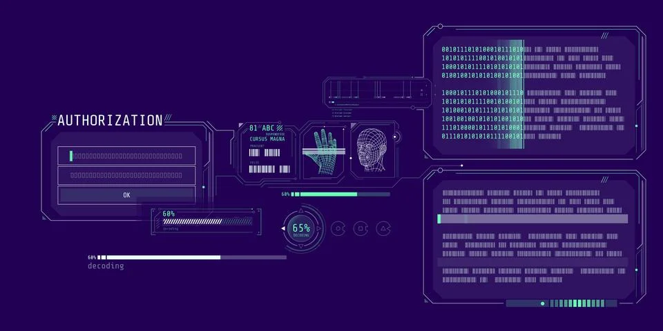 Data decoding program interface with authorization window. イラスト素材