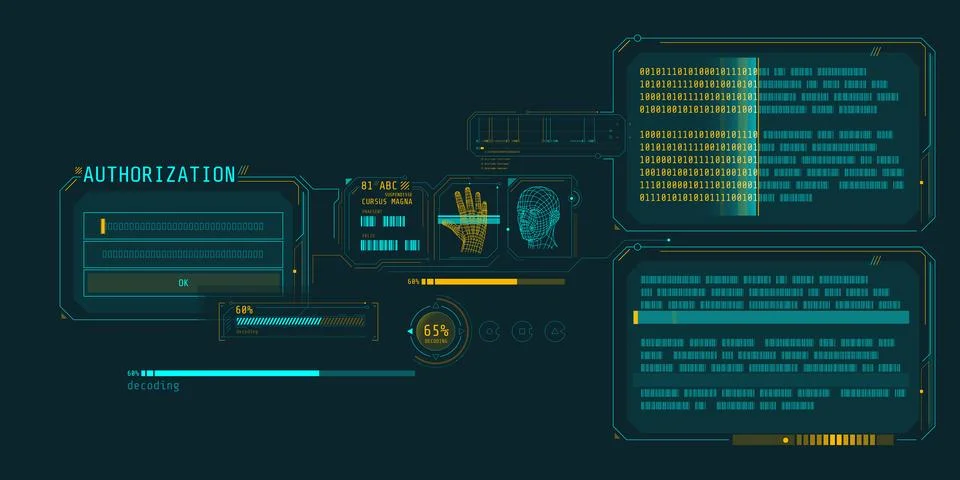 Data decoding program interface with authorization window. Illustrazione stock