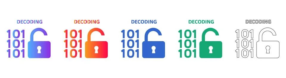 Data Decoding Security Concept Icons Set Stock Illustration
