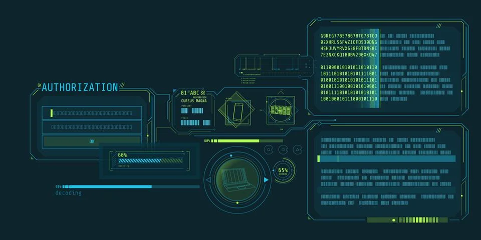 Data decryption program interface with authorization window. Stock Illustration