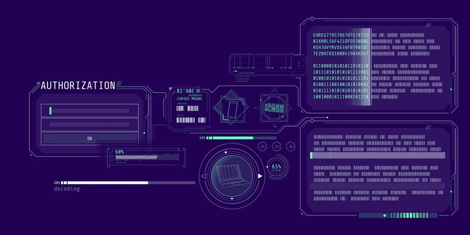 Data decryption program interface with authorization window. Illustrazione stock