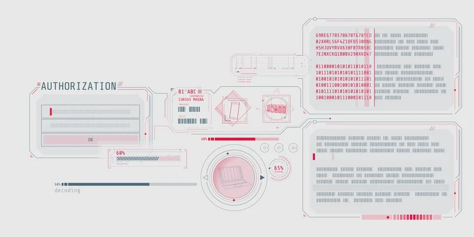 Data decryption program interface with authorization window. Illustrazione stock
