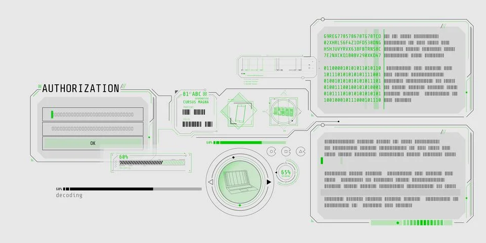 Data decryption program interface with authorization window. Stock Illustration